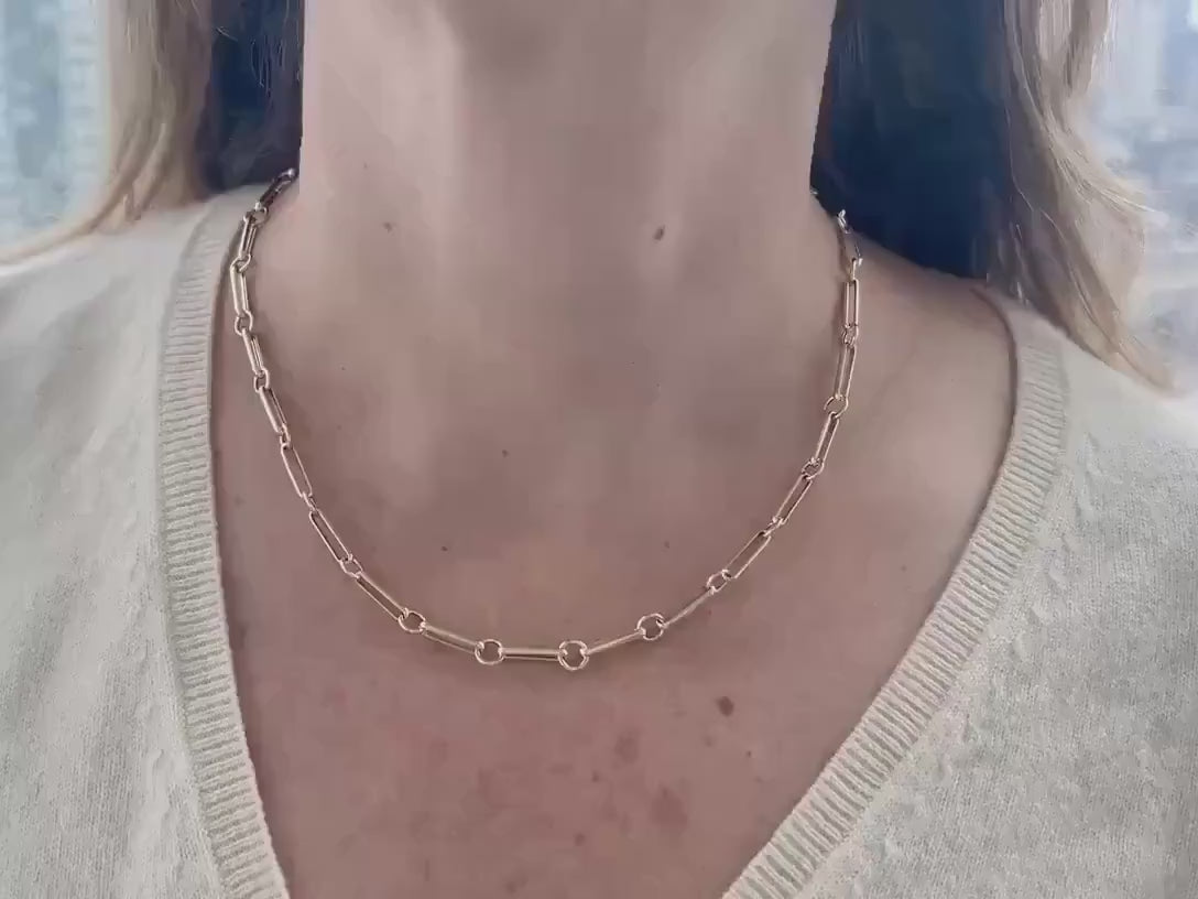14K Yellow Gold Long Bar Link Necklace | Minimalist Fine Jewelry Gift for Her