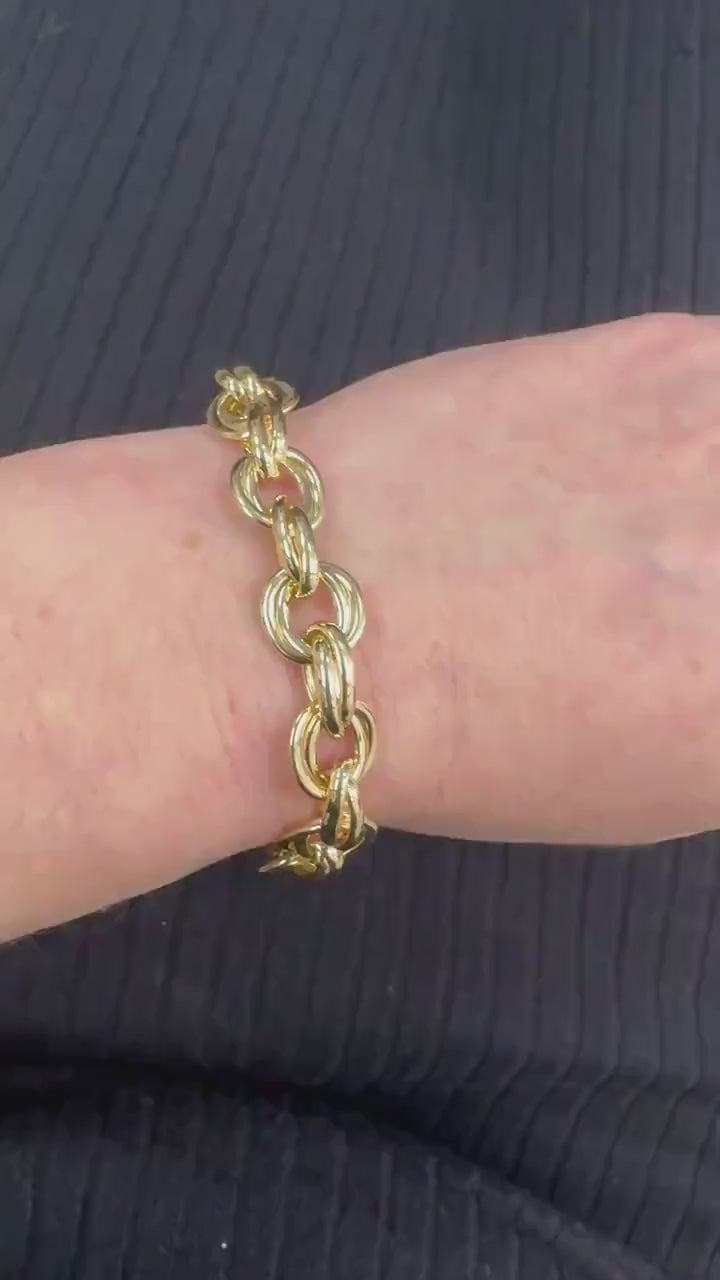 14K Yellow Gold 8" Polished Round Double Link Bracelet, Women