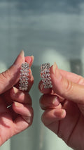 14K White Gold Rose Cut Pear Shape Diamond Cluster C - Hoop Earrings- 3.21 CTW