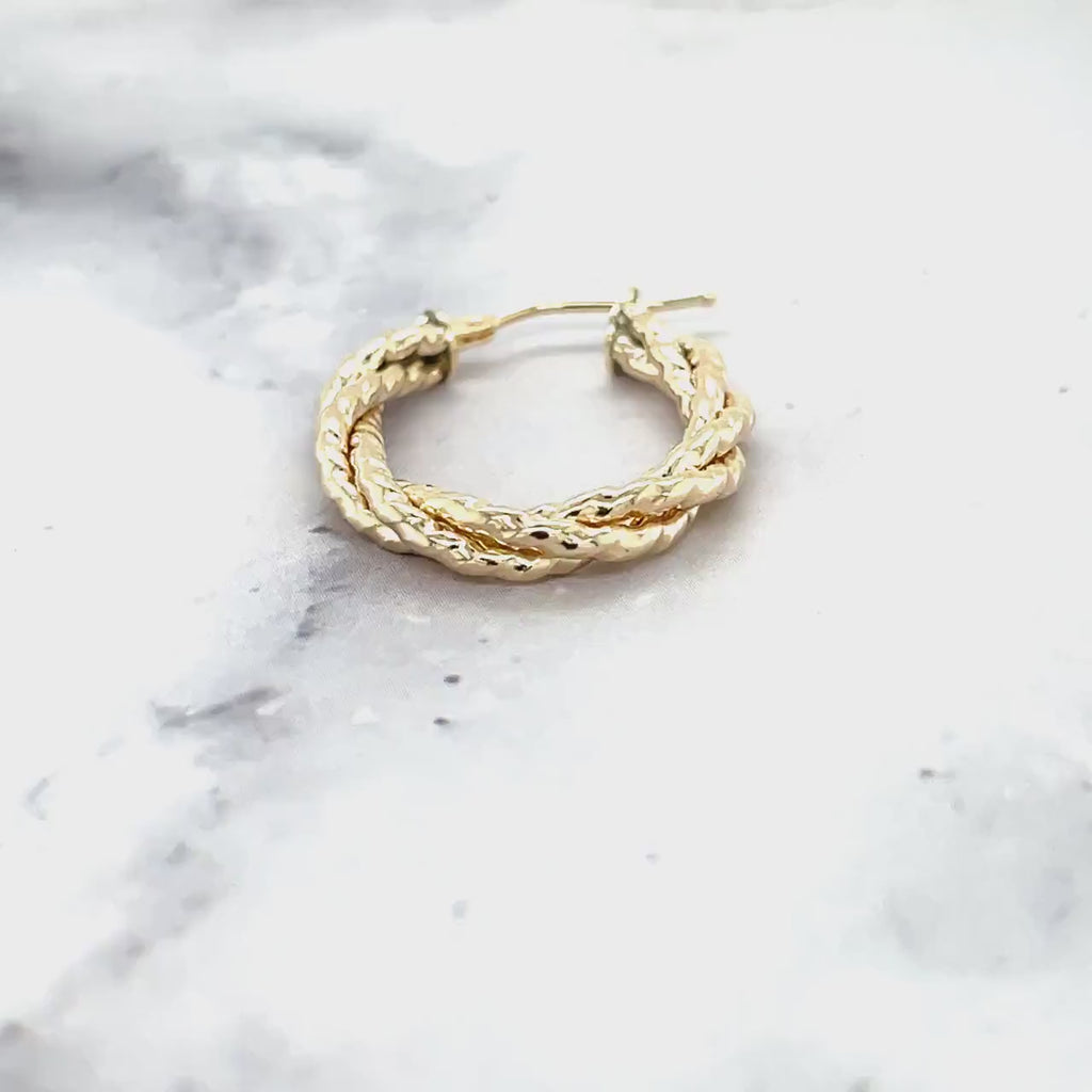 14K Yellow Gold 20x14mm Small Twisted Textured Oval Hoop Earring, 3.2mm Thick ,Real Gold Hoop Earrings Gift for her