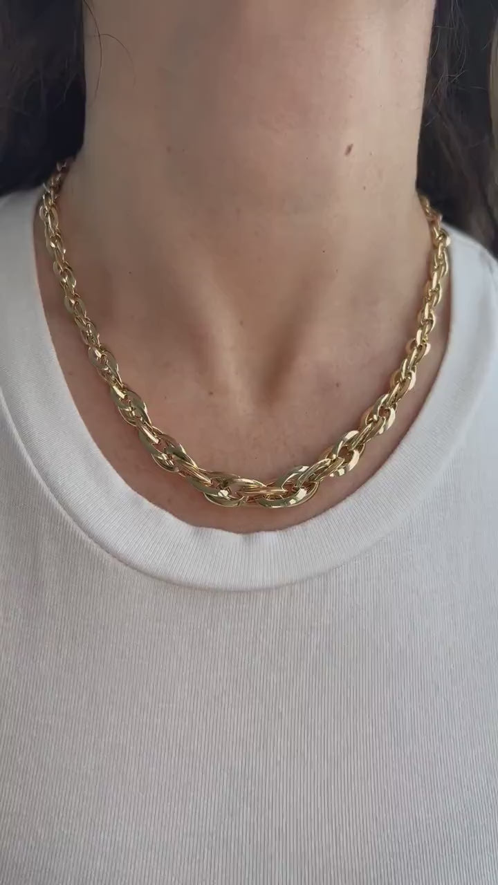 14K Yellow Gold 18" Graduating Double Oval Link Chain, 7-10mm, Women's Necklace
