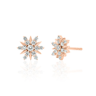 Snowflake Diamond Stud Earrings 14K Gold