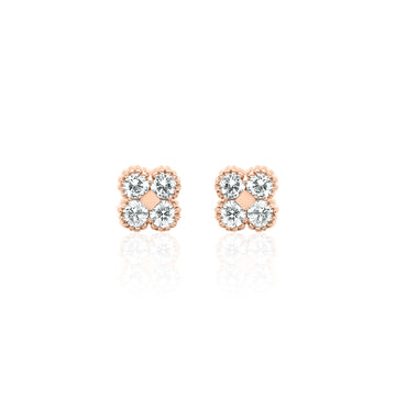 Four Leaf Clover Diamond Stud Earrings 14K Gold