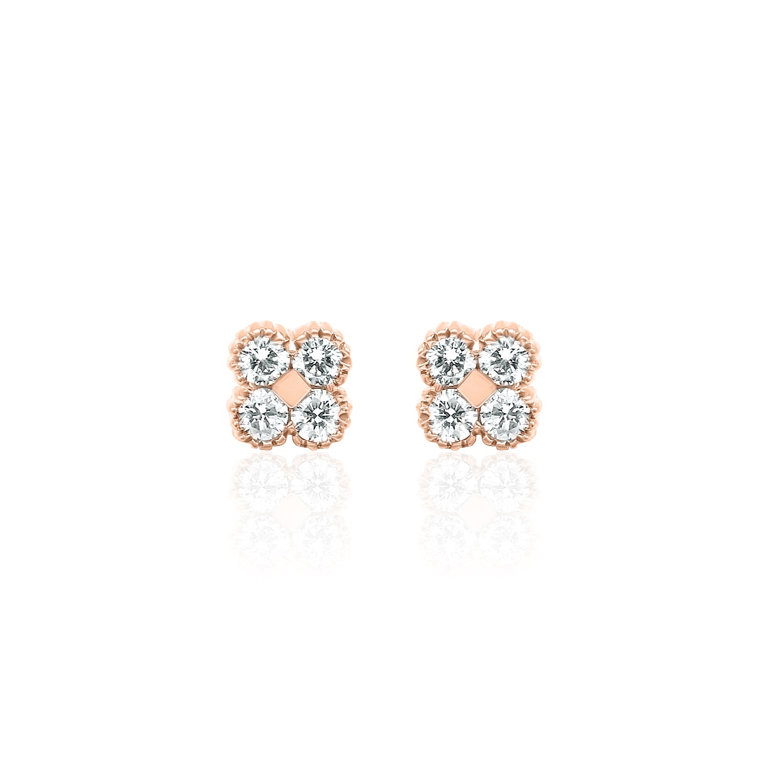 Four Leaf Clover Diamond Stud Earrings 14K Gold