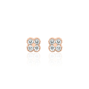 Four Leaf Clover Diamond Stud Earrings 14K Gold