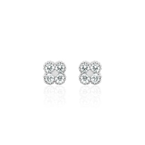 Four Leaf Clover Diamond Stud Earrings 14K Gold