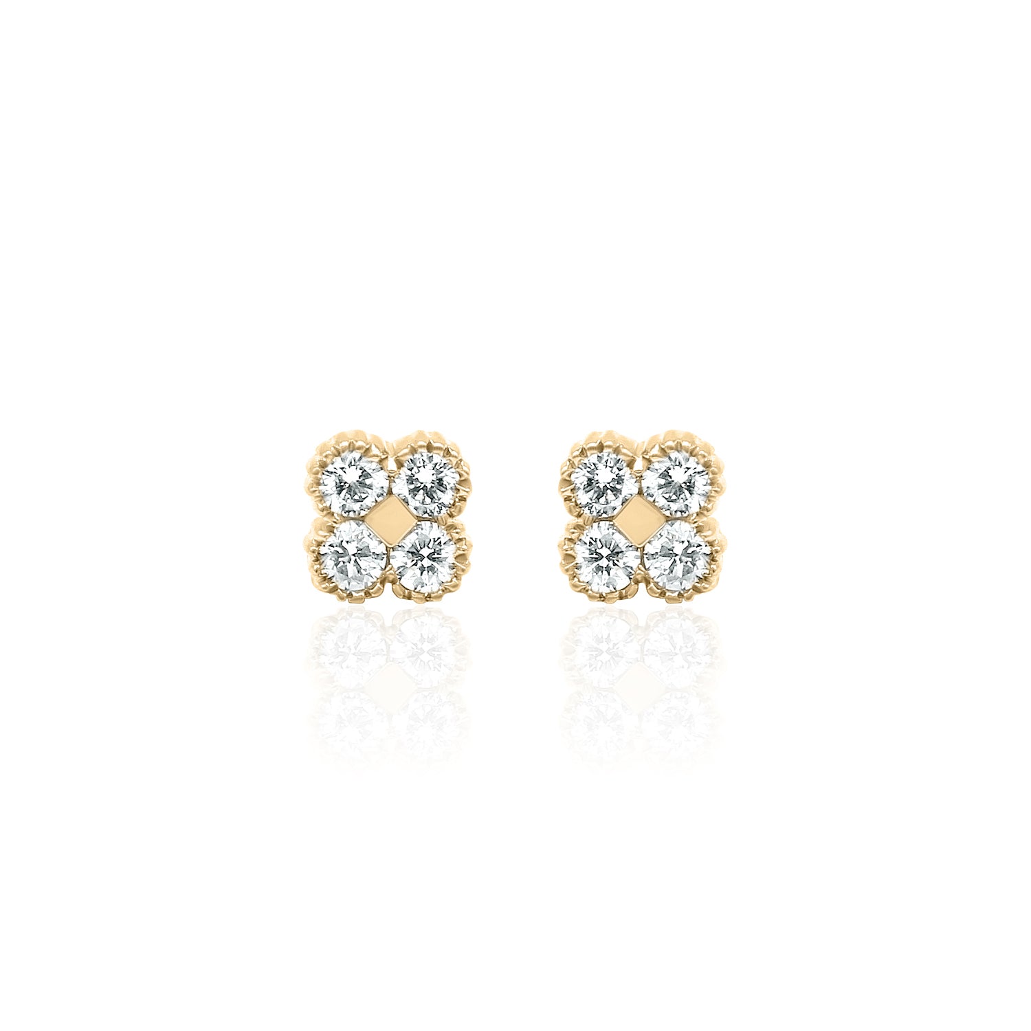 Four Leaf Clover Diamond Stud Earrings 14K Gold