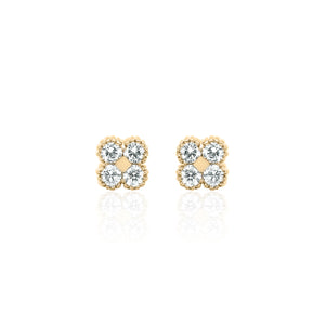 Four Leaf Clover Diamond Stud Earrings 14K Gold