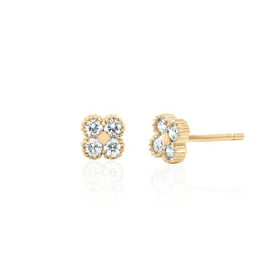 Four Leaf Clover Diamond Stud Earrings 14K Gold