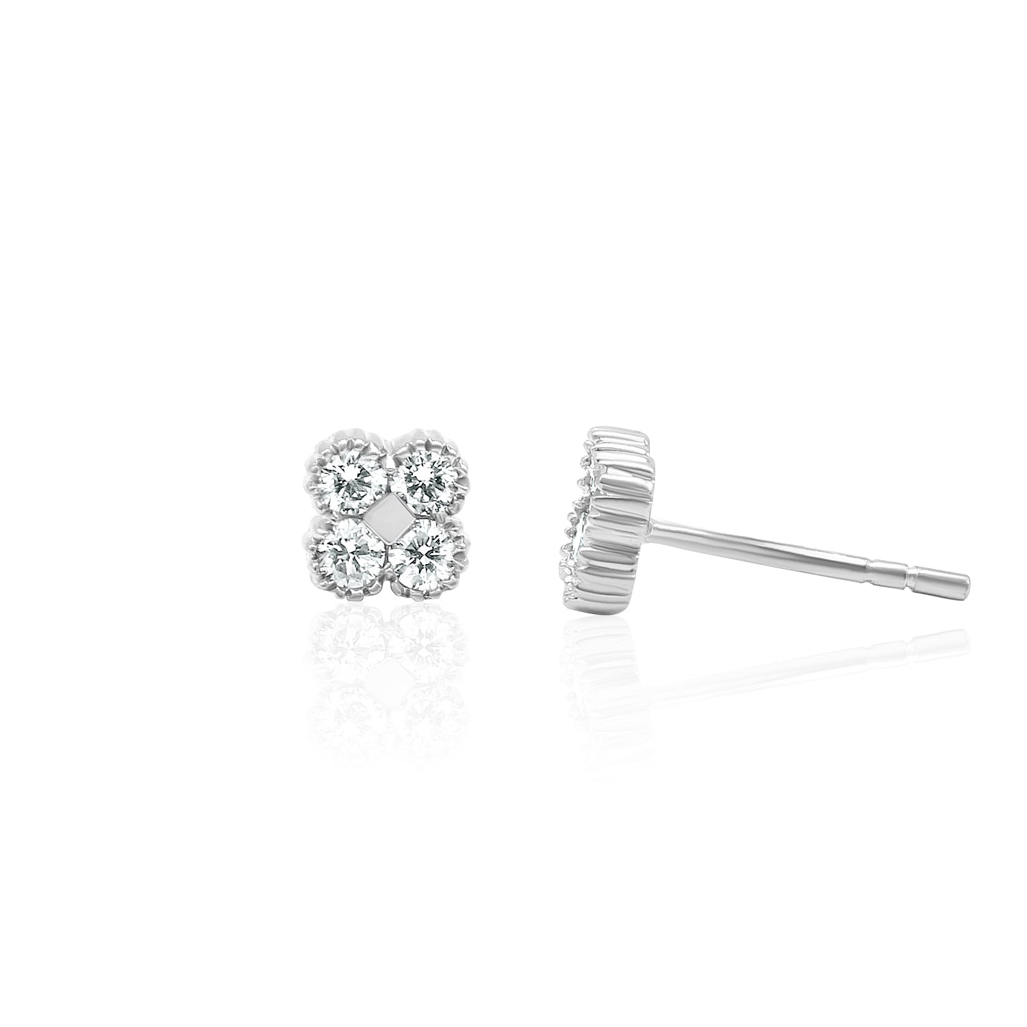 Four Leaf Clover Diamond Stud Earrings 14K Gold