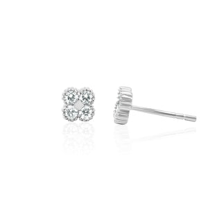 Four Leaf Clover Diamond Stud Earrings 14K Gold