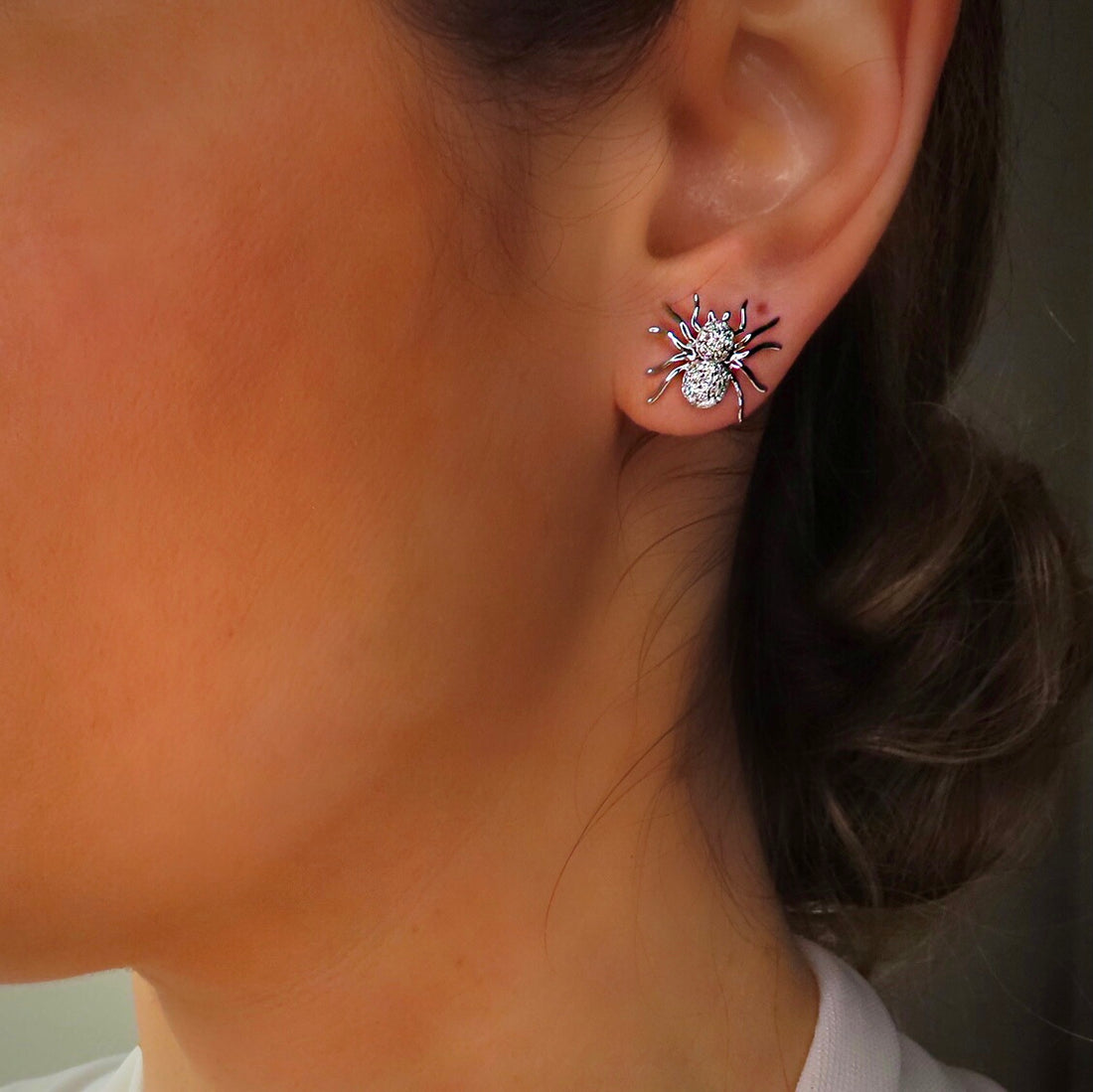 14K Gold Spider Earrings With Diamonds