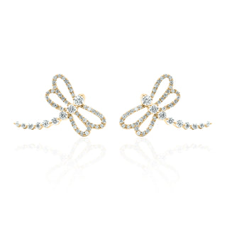 Dragonfly Diamond Ear Climber Earrings in 14K Gold