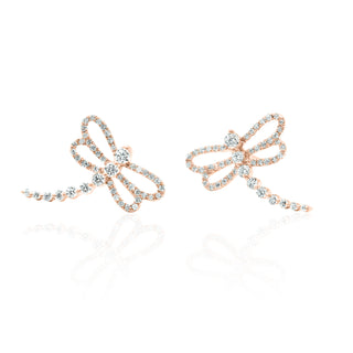 Dragonfly Diamond Ear Climber Earrings in 14K Gold