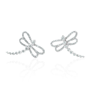 Dragonfly Diamond Ear Climber Earrings in 14K Gold