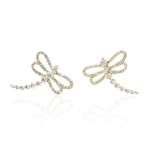 Dragonfly Diamond Ear Climber Earrings in 14K Gold