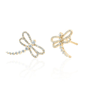 Dragonfly Diamond Ear Climber Earrings in 14K Gold