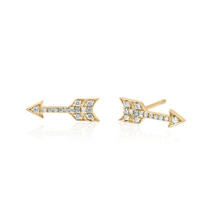 Arrow Diamond Stud Earrings In 14K Gold , Pointing Arrow Studs