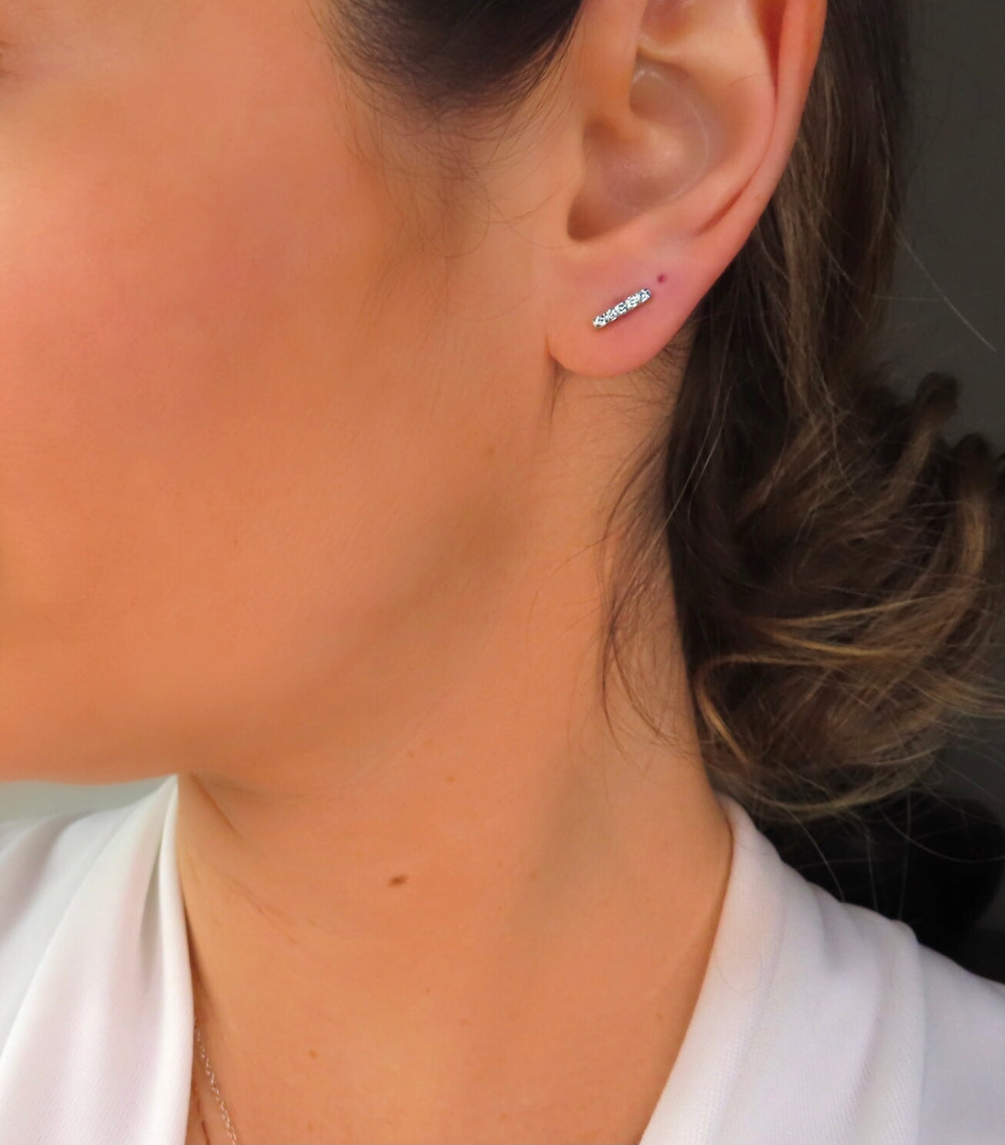 Diamond Bar Stud Earrings In 14K Gold