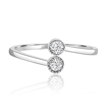 Two Stone Bypass Diamond Ring In 14K White Gold