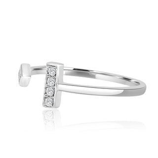 Open Asymmetrical Ring With Diamonds In 14K White Gold