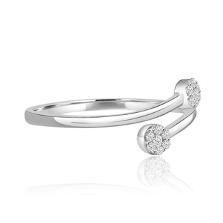 Diamond Flower Bypass Open Ring In 14K White Gold