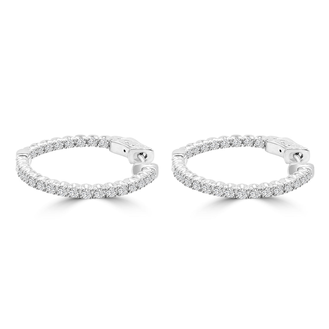 Diamond Inside Out Hoop Earrings In 14K White Gold 25mm