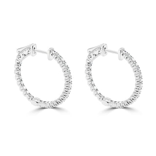 Diamond Inside Out Hoop Earrings In 14K White Gold 25mm