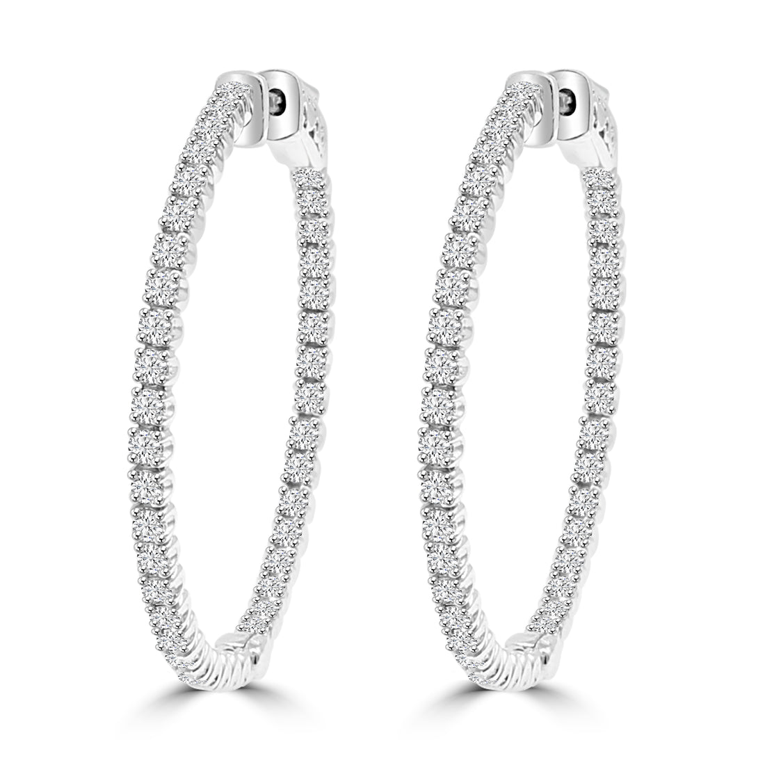 Diamond Inside Out Hoop Earrings In 14K White Gold 35mm