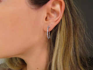 Diamond Inside Out Hoop Earrings In 14K White Gold 25mm