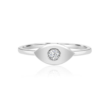 Evil Eye Diamond Ring In 14K White Gold