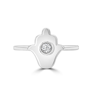 14K White Gold Hamsa Ring With A Diamond