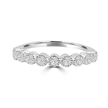 Milgrain Bezel Set Diamond Wedding Ring Half Eternity In 14K White Gold