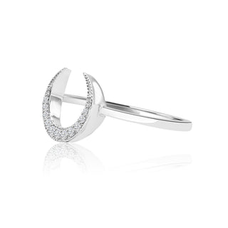 Crescent Moon Diamond Horn Shaped Ring In 14K White Gold