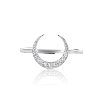 Crescent Moon Diamond Horn Shaped Ring In 14K White Gold