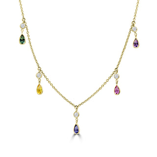 14K Multi Colored Sapphire Diamond Necklace