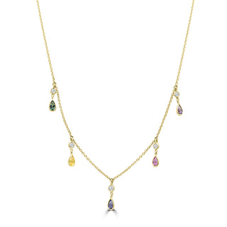 14K Multi Colored Sapphire Diamond Necklace