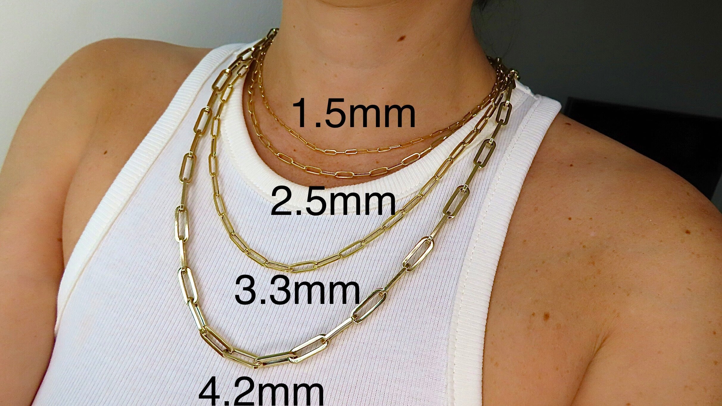 Paperclip Chain Necklace In 14K Solid Yellow Gold, 16 18 20 24 Length  ,1.5mm 2.5mm 3.3mm 4.2mm Width
