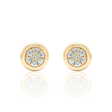 Bezel Cluster Stud Earrings 14K Gold With Diamonds