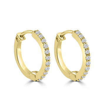 Diamond Hoop Huggies In 14K Gold 12.5MM