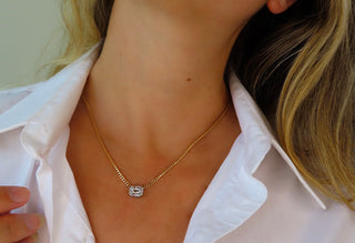 Cuban Link Necklace With Emerald Cut Illusion Set Diamond