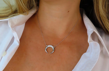 Double Horn Diamond Necklace In 14K White Gold , Adjustable In Length 16' 17' 18'