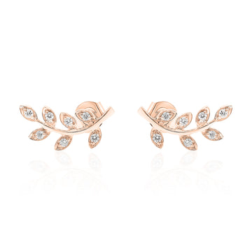 Vine Leaf Diamond Ear Crawler Earrings In 14K Gold