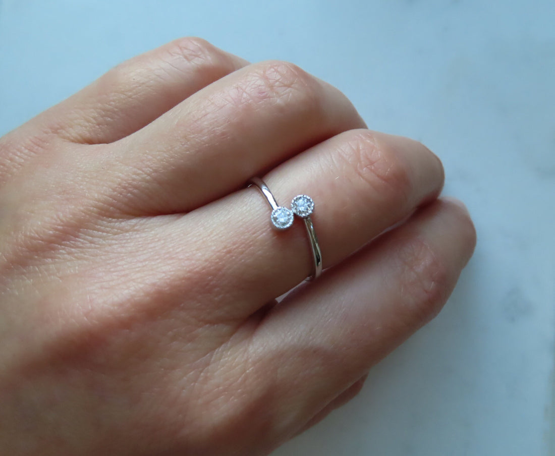 Two Stone Bypass Diamond Ring In 14K White Gold