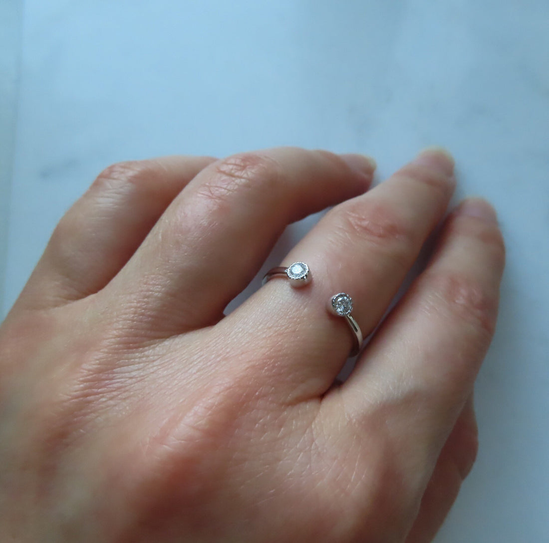 Two-Stone Diamond Open Ring In 14K White Gold