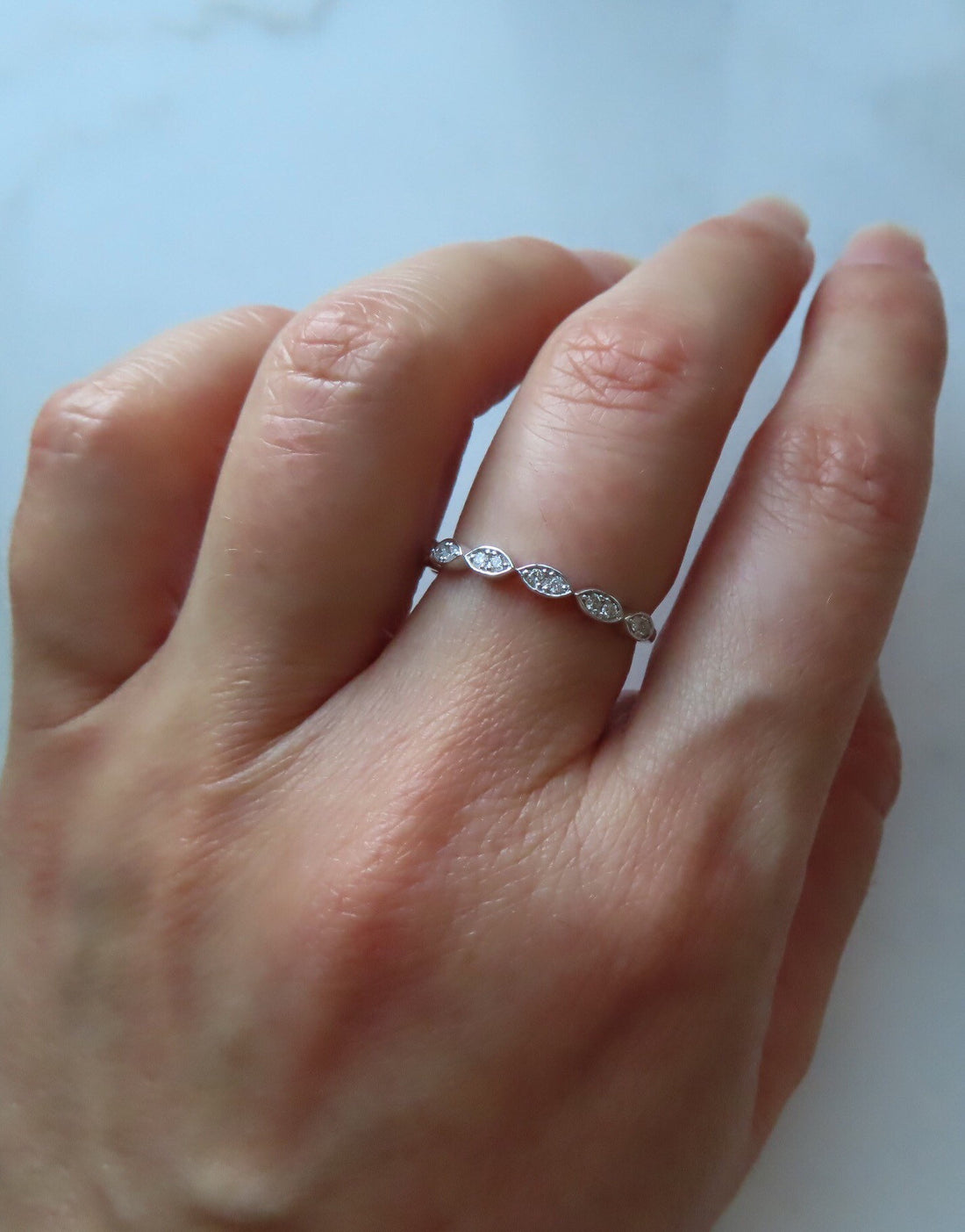 Art Deco Inspired Delicate Diamond Band In 14K White Gold