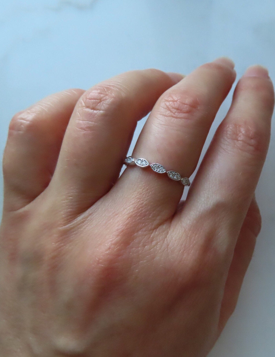 Delicate Art Deco Inspired Diamond Band In 14K White Gold