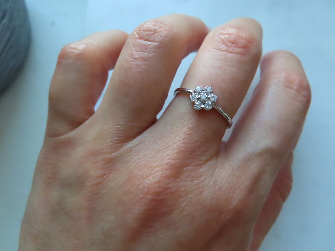 Diamond Flower Ring In 14K White Gold