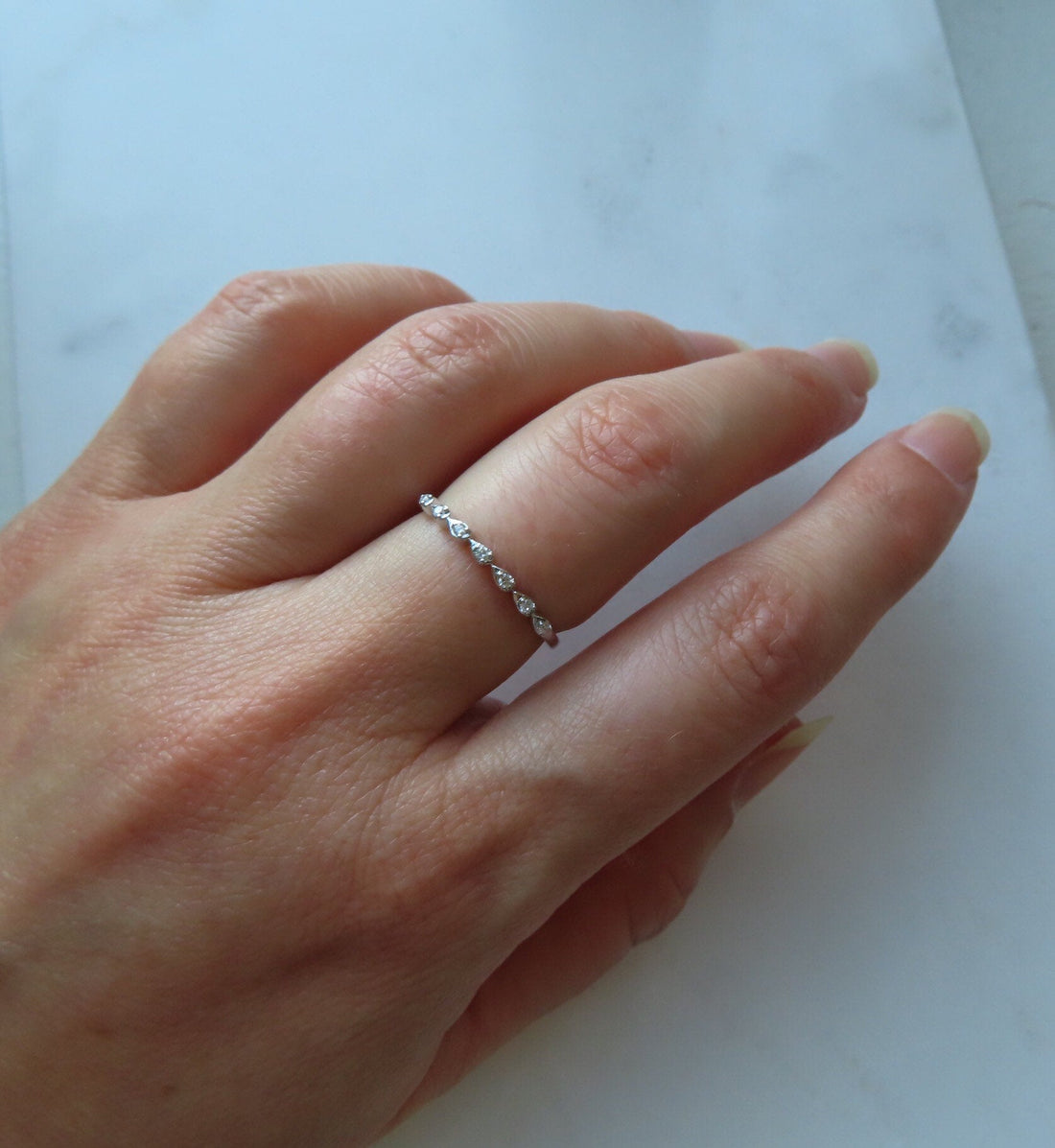 Delicate Art Deco Style Diamond Band In 14K White Gold