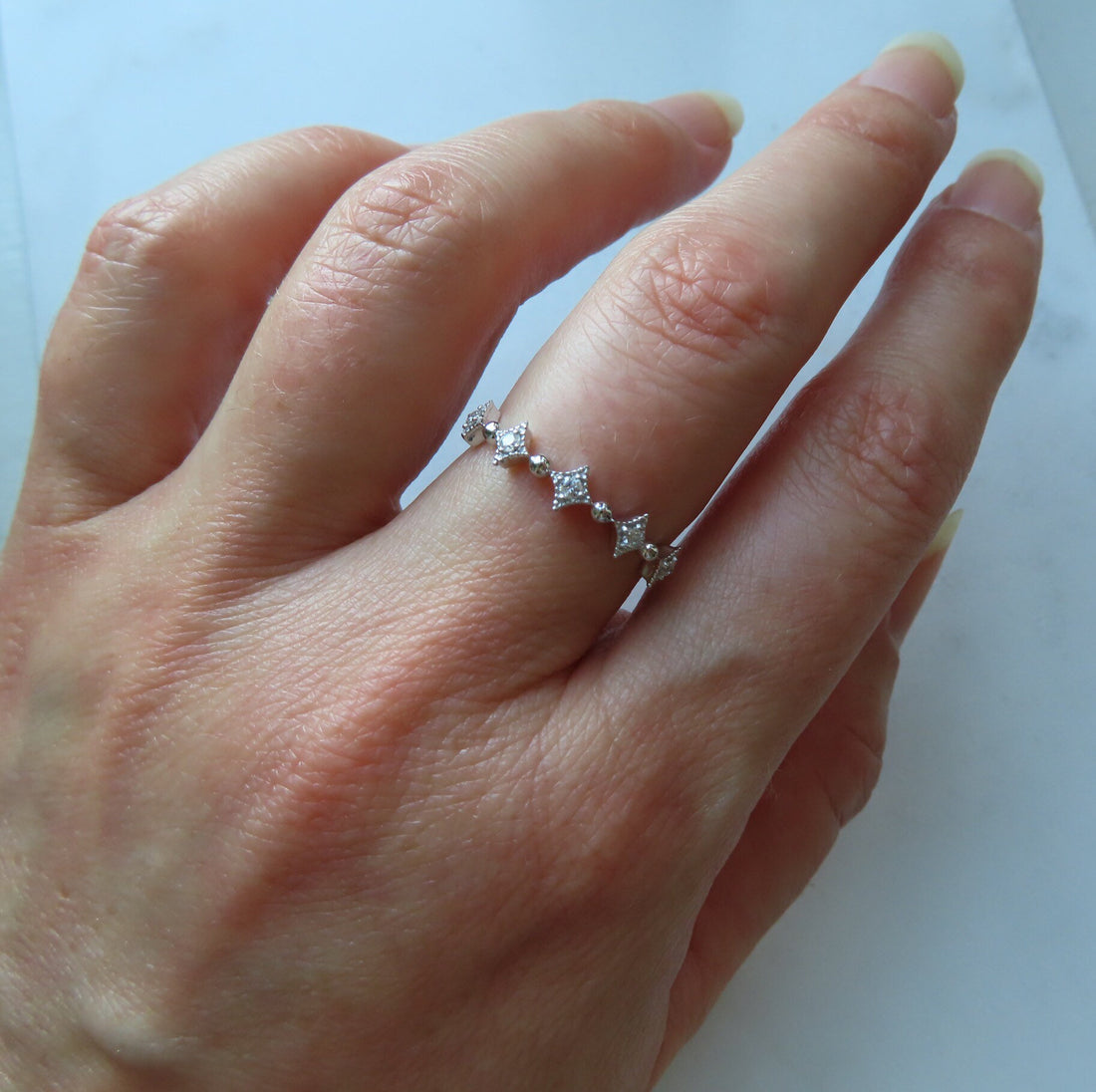 Art Deco Inspired Delicate Diamond Band In 14K White Gold